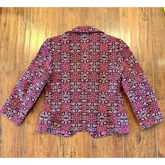 Talbots Blazer Jacket Size 2P Petite Pink Black Patterned 100% Cotton Lined - Picture 7 of 8